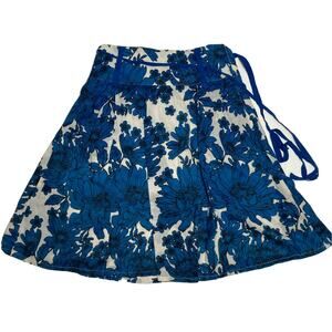 Swing Skirt Floral Belt Loops Blue White Size 4 Womens Flowy Knee Length Lined